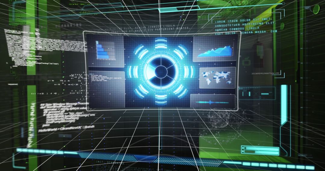 Futuristic Data Processing with Digital HUD Interface