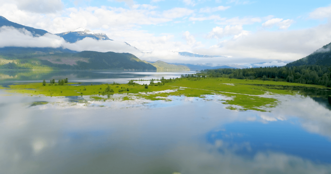 Transparent Lake Reflections of Mountains and Sky