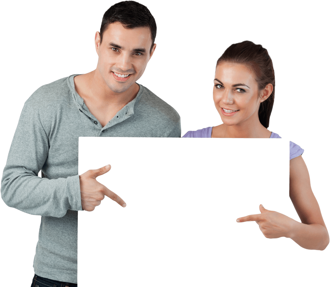 Couple Presenting Transparent Blank Sign for Diverse Presentations