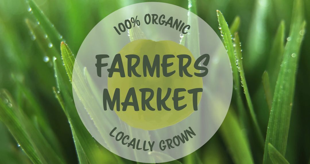 Organic Farmers Market Advertisement on Dewy Grass Background