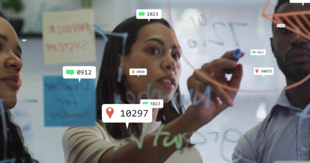 Diverse Team Collaborating Over Digital Strategy Interface