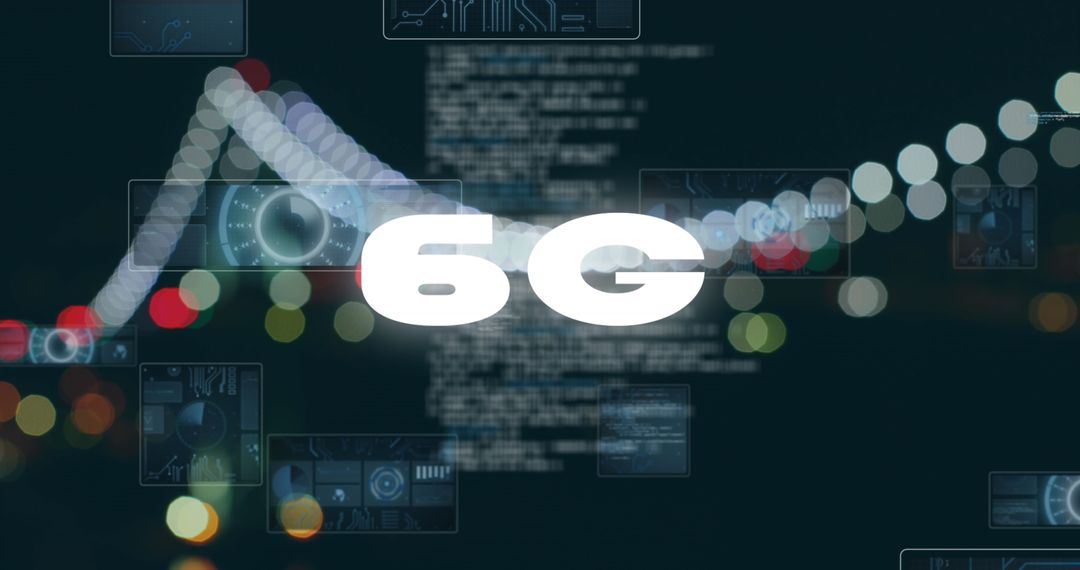 6G Technology Concept with Digital Data and City Lights