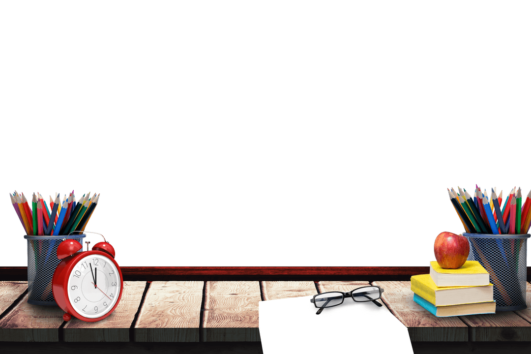 Transparent School Desk with Supplies and Open Copy Space