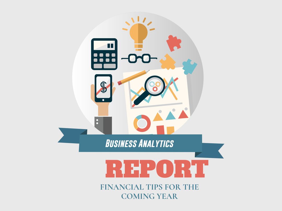 Business Analytics Financial Report Template with Analytical Icons