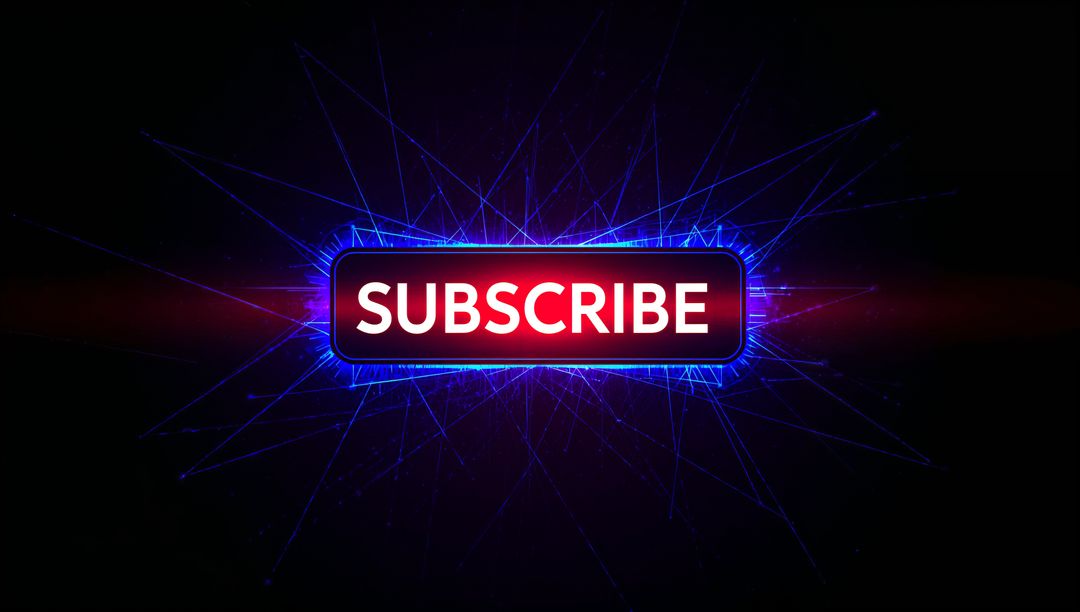 Glowing Subscribe Button Emitting Electric-Blue Halo on Cyberpunk Dark Canvas