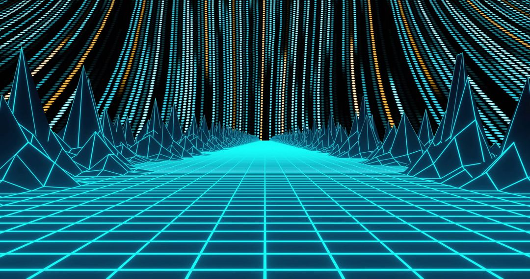 Futuristic Digital Grid Landscape with Virtual Dimensions