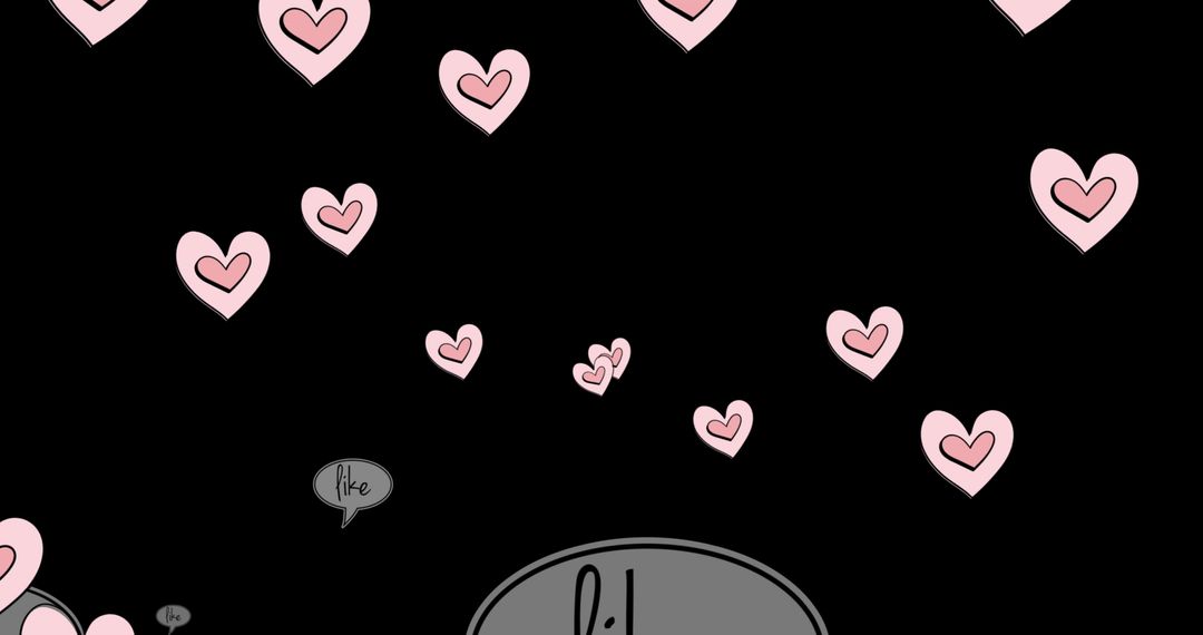 Floating Hearts and Like Icons on Black Background
