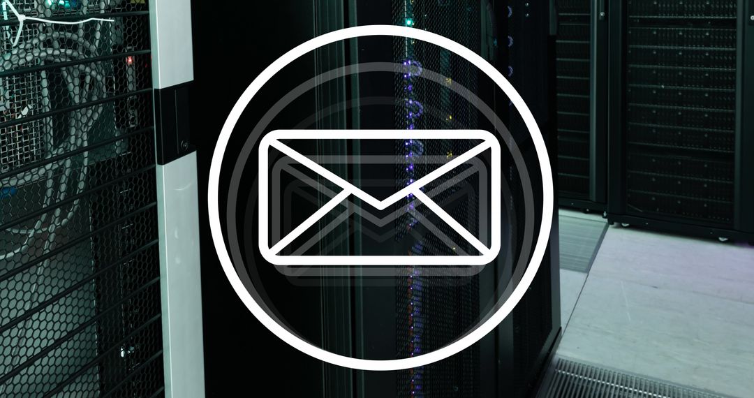 Email Icon Overlay with Network Servers in Data Center