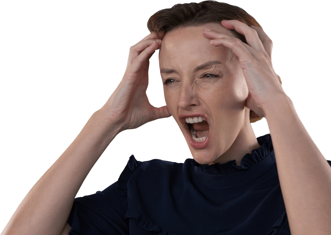 Frustrated Business Woman Expressing Stress on Transparent Background