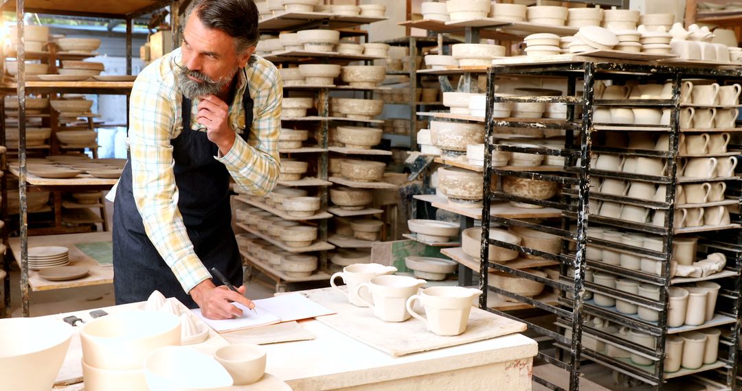 Male Pottery Artist Inspecting Work in Ceramic Studio - Free Images, Stock Photos and Pictures on Pikwizard.com