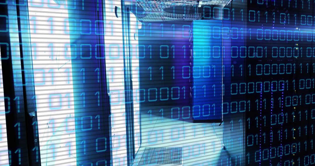 Binary Code Flowing Over Server Infrastructure