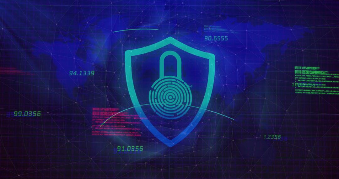 Cybersecurity Concept with Shield and Fingerprint Icon