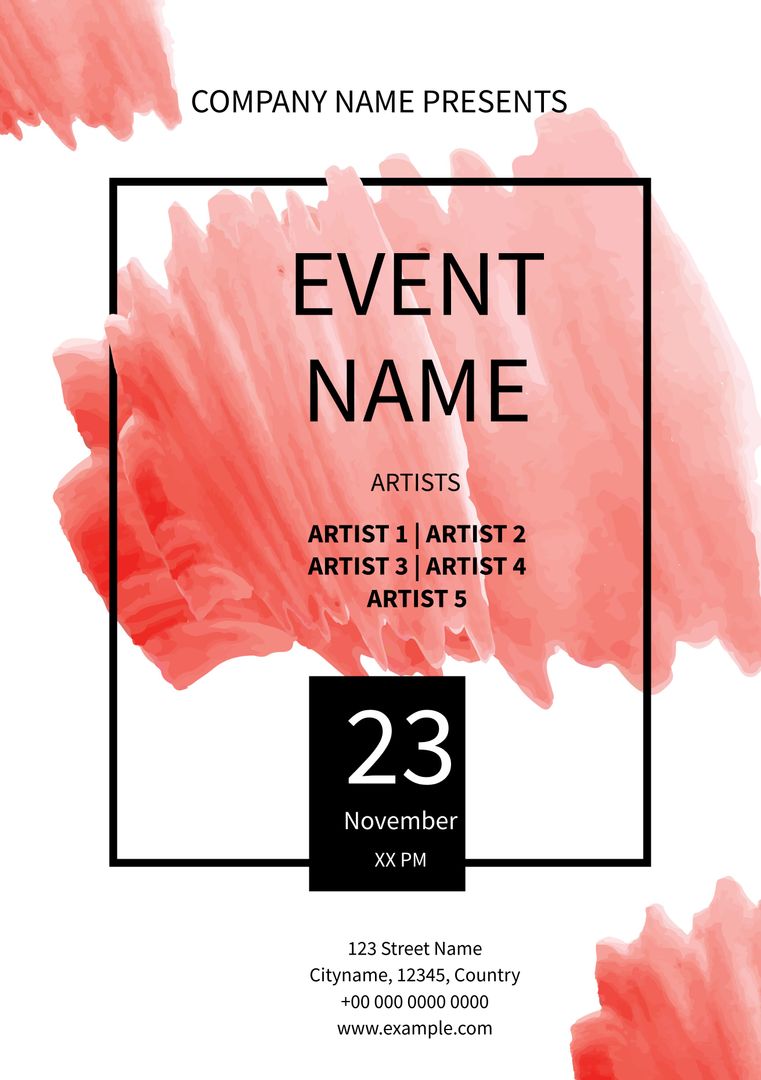 Creative Event Poster with Bold Red Brush Strokes - Download Free Stock Templates Pikwizard.com