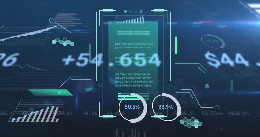 Futuristic Data Analysis Interface with Infographics and Graphs
