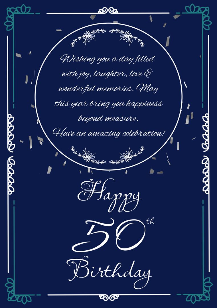 Elegant Happy 50th Birthday Card on Dark Blue Background - Download Free Stock Templates Pikwizard.com