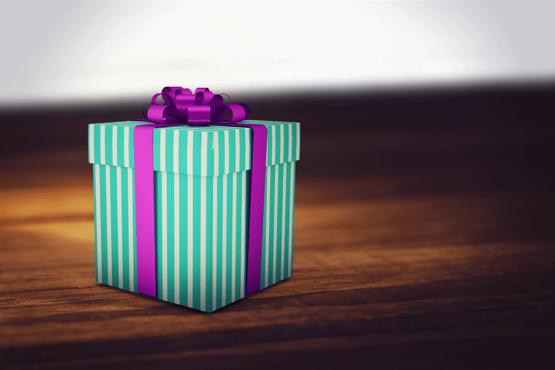 Colorful Striped Gift Box with Bow on Transparent Background