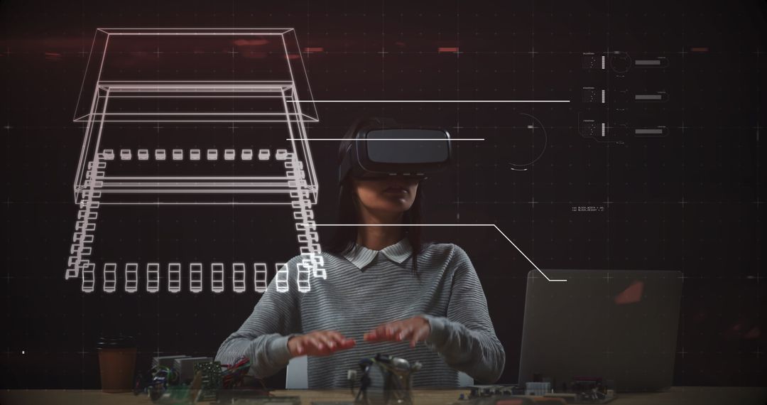 Woman engaging with virtual reality 3d model interface