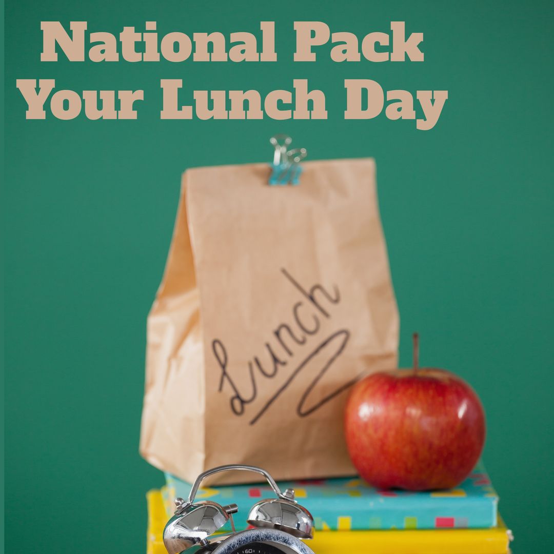 National Pack Your Lunch Day Celebration With Brown Bag and Apple on Green Background - Download Free Stock Templates Pikwizard.com