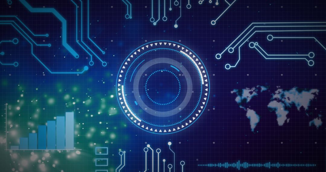 Futuristic Digital Interface with Global Data Network Visualization