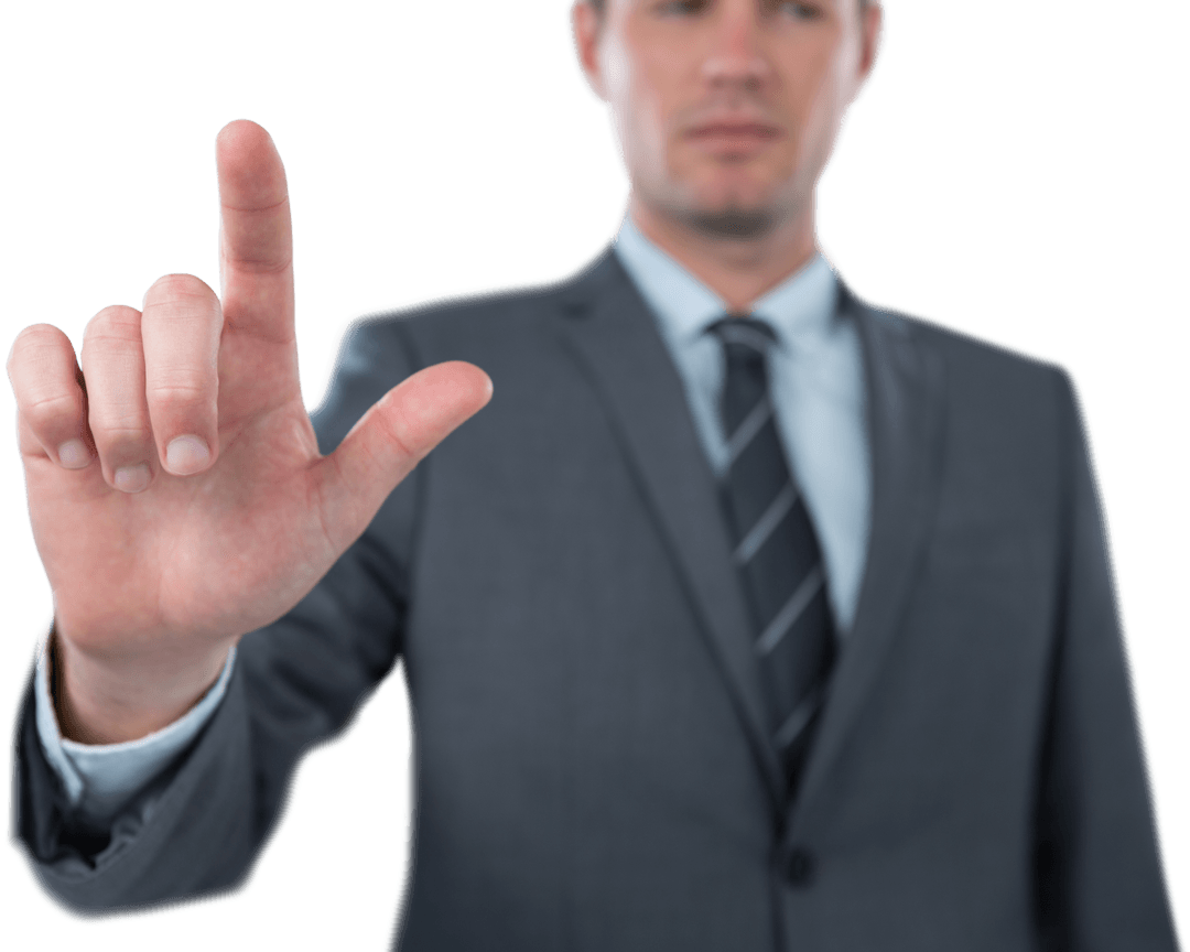 Transparent Futuristic Interface Featuring Businessman Interacting