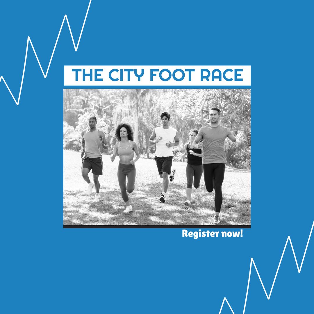 Diverse Group Joyfully Running City Foot Race Promotion