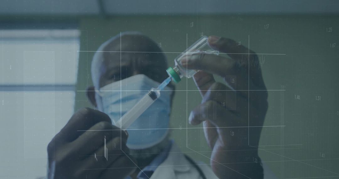 Doctor Preparing Vaccine Injection with Precision Overlay