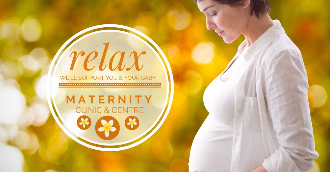 Serene expectant mother with inviting maternity clinic background
