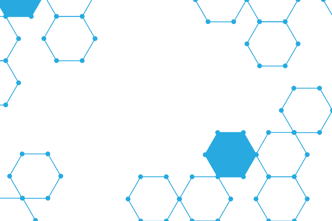 Transparent Molecular Structure on Blue Hexagonal Pattern Background