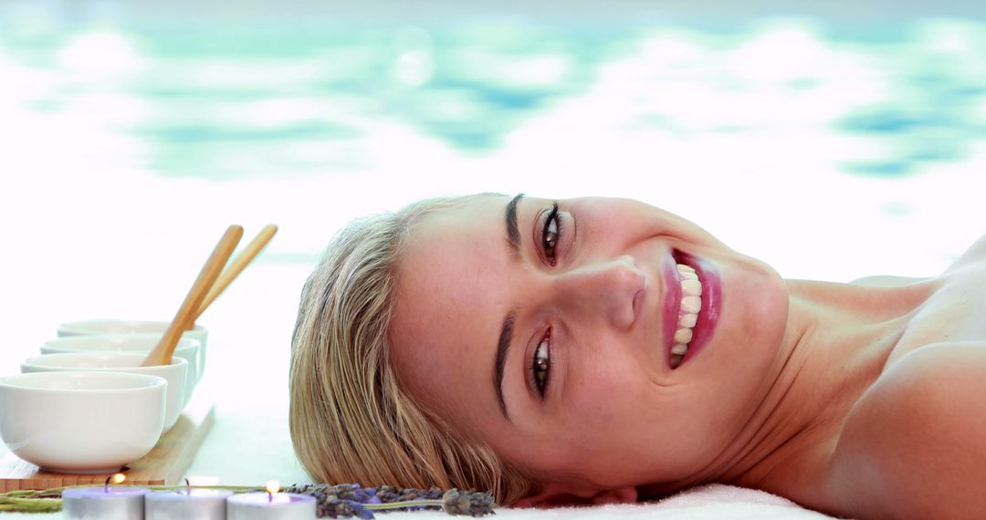 Woman Relaxing During Spa Treatment, Smiling and Radiant - Free Images, Stock Photos and Pictures on Pikwizard.com