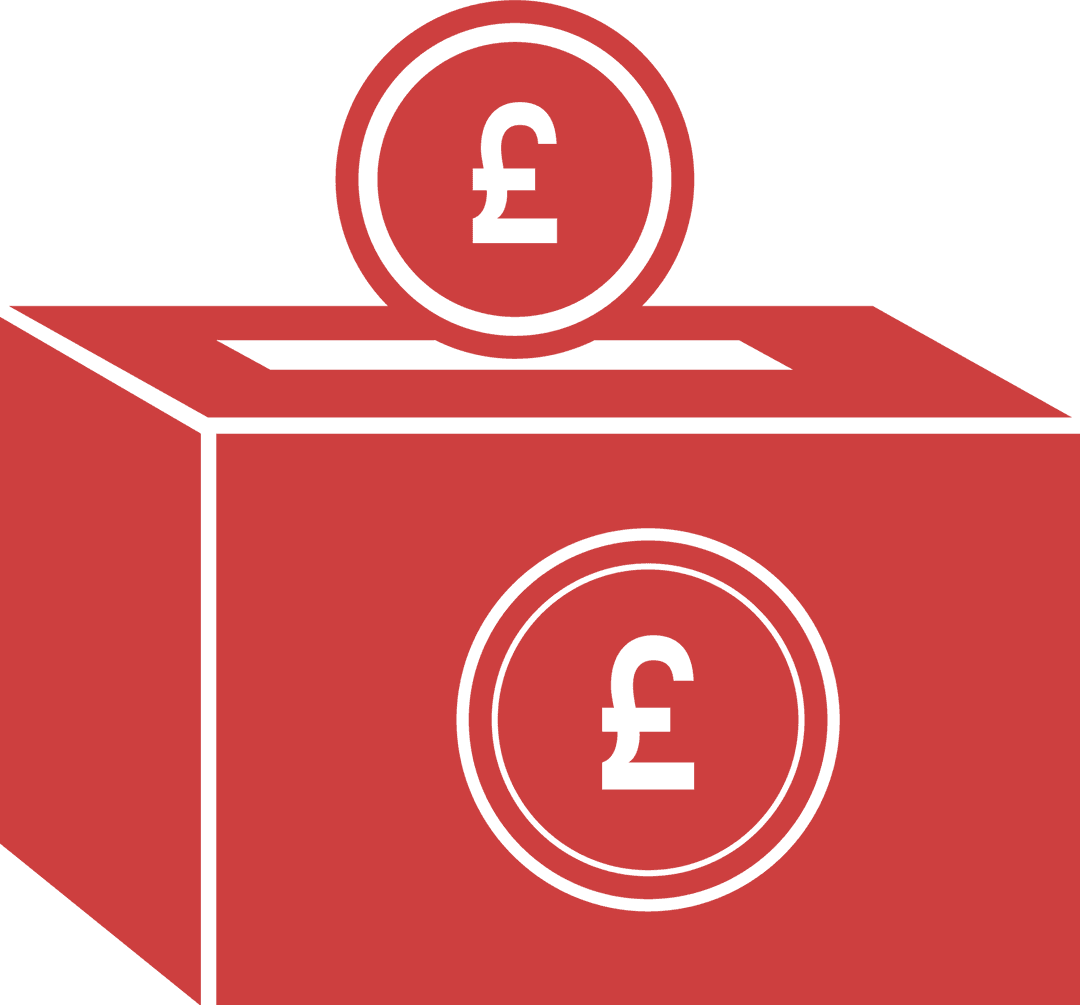 Transparent Red Money Box with Pound Symbol, Savings Concept