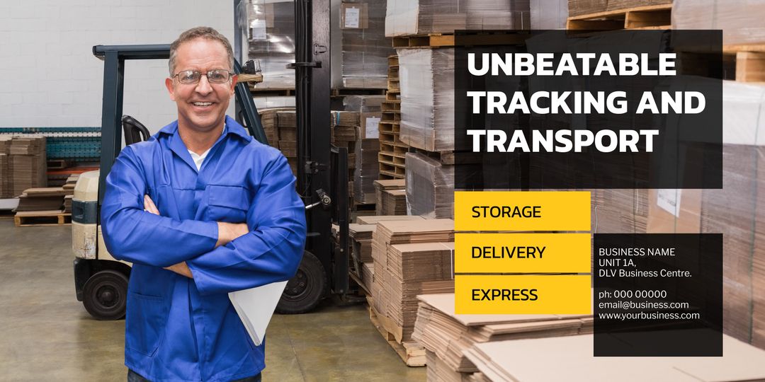 Confident Worker in Warehouse Promoting Logistics Services