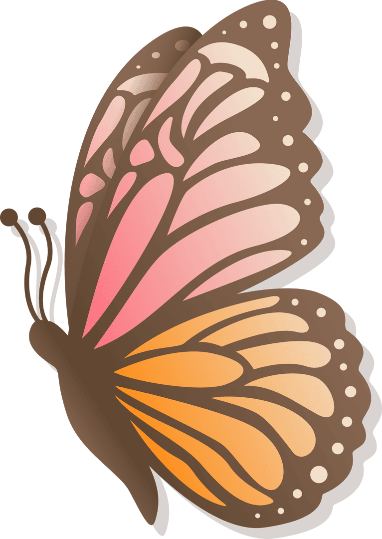 Vibrant Butterfly Graphic with Pink Orange Gradient Wings Transparent Background