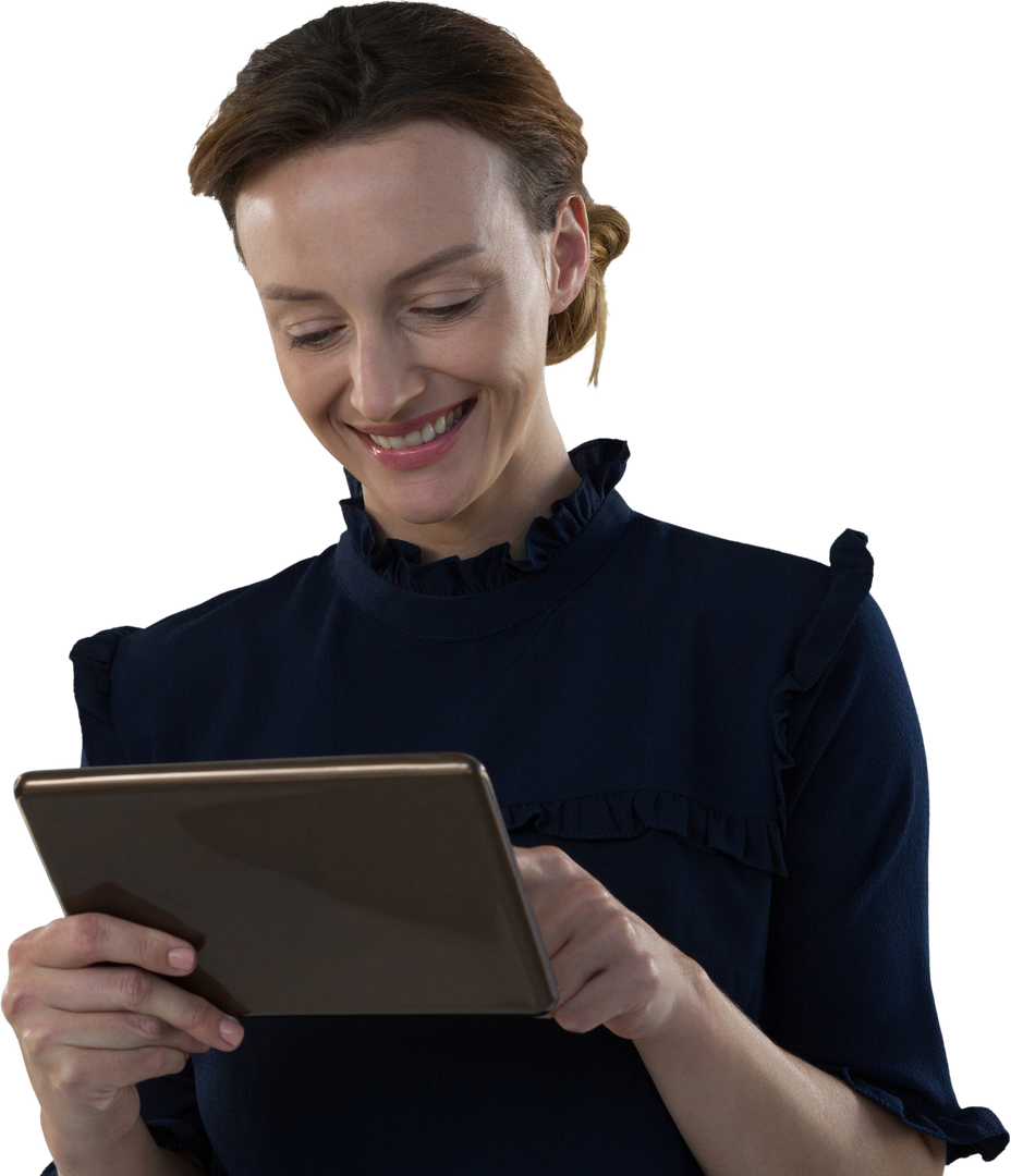 Smiling Caucasian Woman Using Tablet Transparent Background - Download Free Stock Images Pikwizard.com