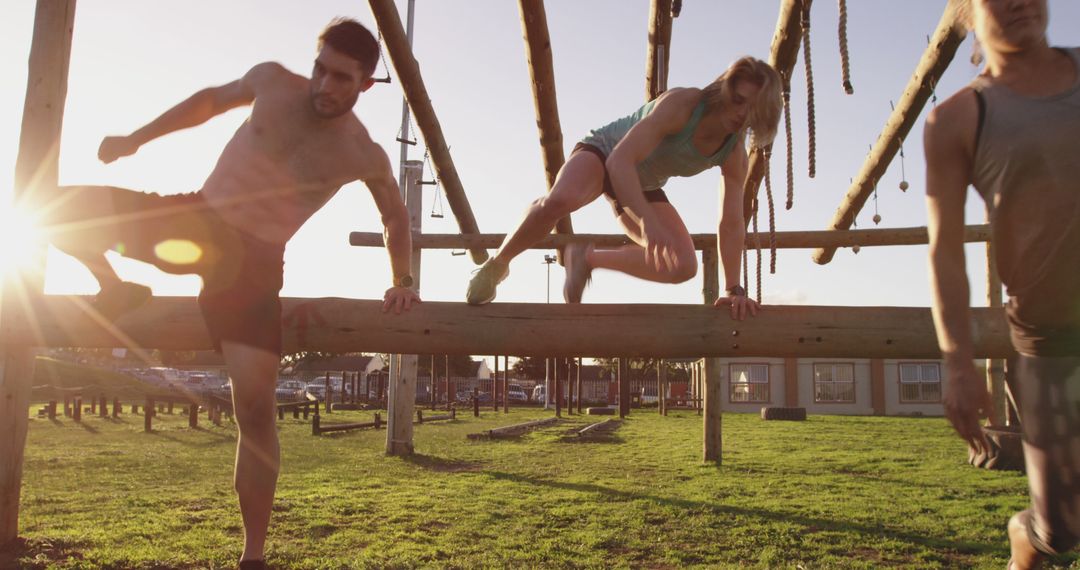 Group of Athletes Training on Obstacle Course Outdoors - Free Images, Stock Photos and Pictures on Pikwizard.com