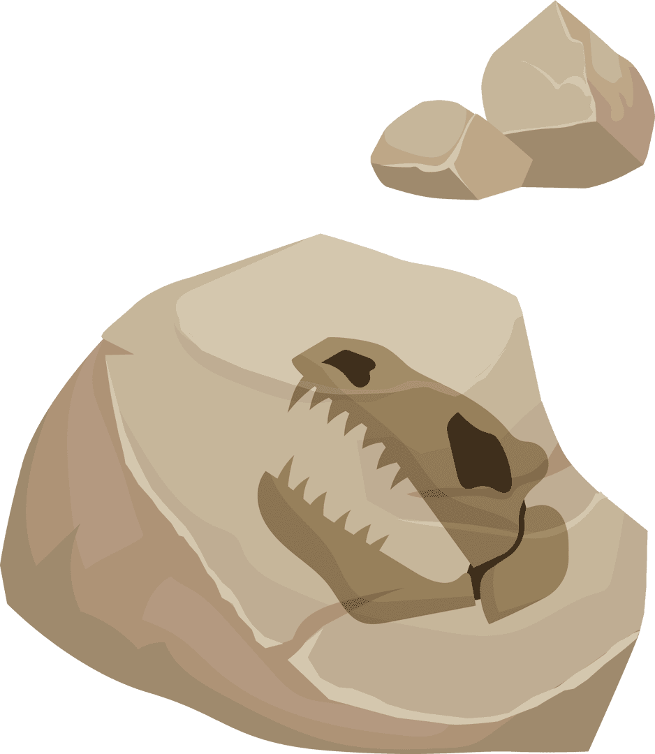Transparent Fossilized Dinosaur Skull Illustration in Sandstone