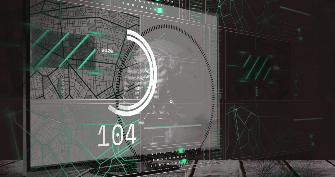 Futuristic Digital Interface with Global Map and Data Analytics