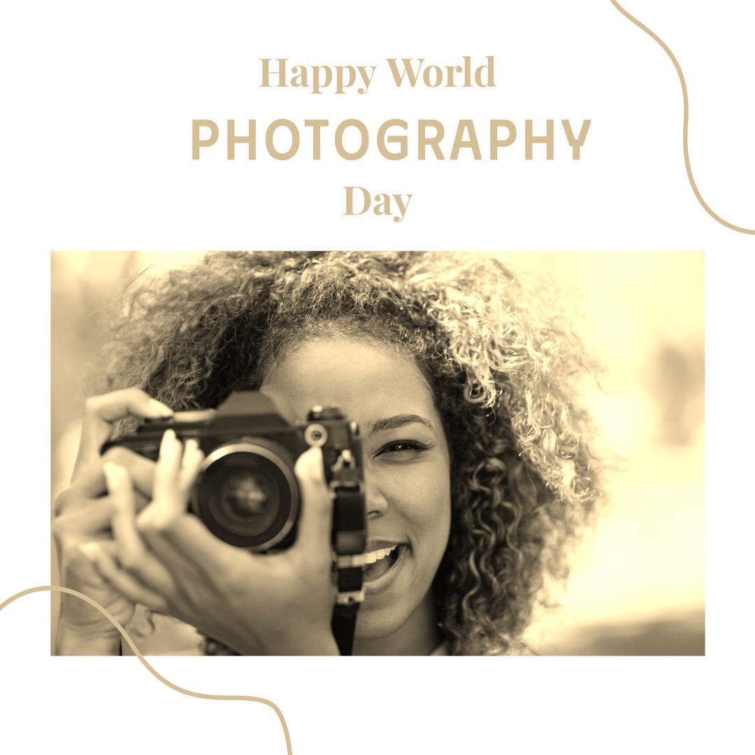 World Photography Day: Happy Woman with Camera Celebrating - Download Free Stock Templates Pikwizard.com