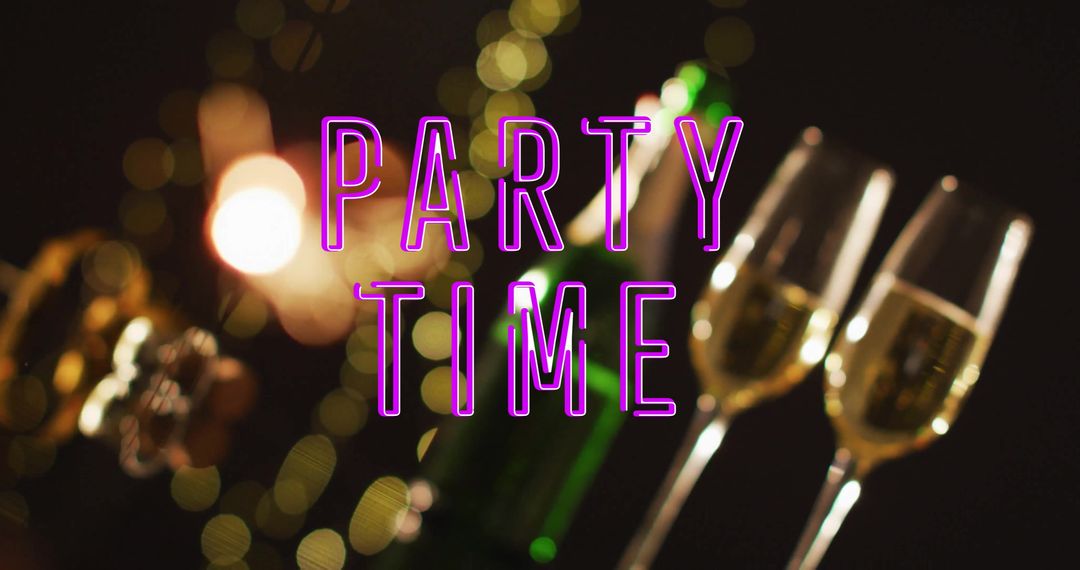 Party Time with Champagne Toast on Black Background