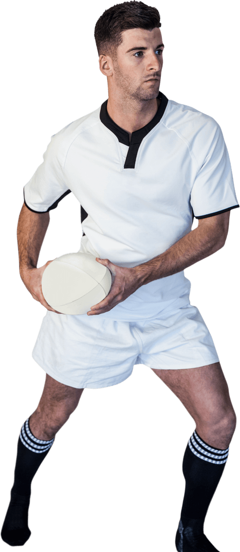 Transparent Rugby Player Defending Ball in Action