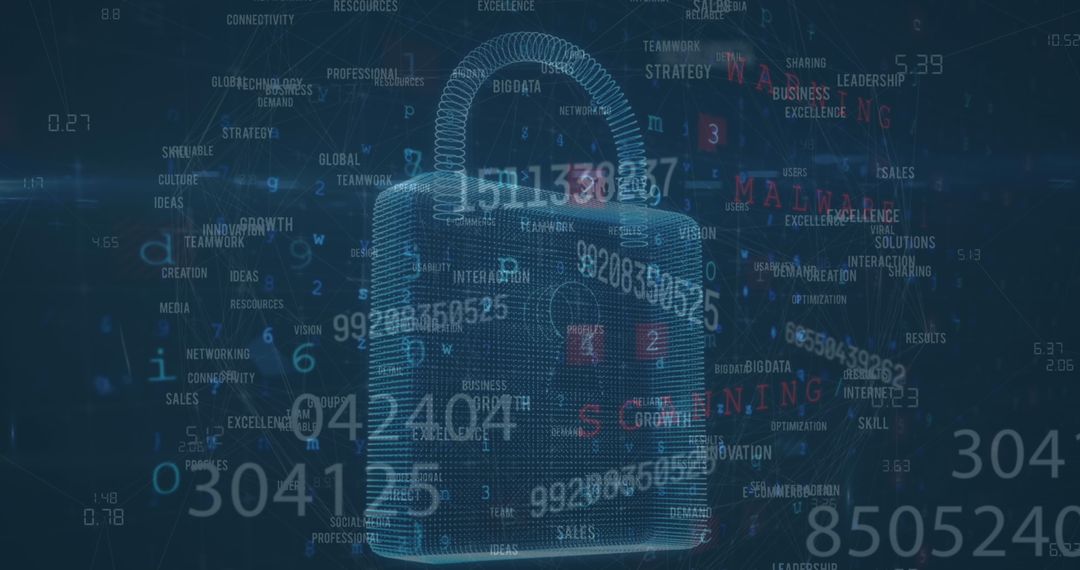 Digital Data Security Concept with Padlock Icon Overlapping Code