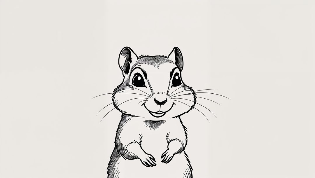 Whimsical Cartoon Chipmunk in Minimalist Ink Style