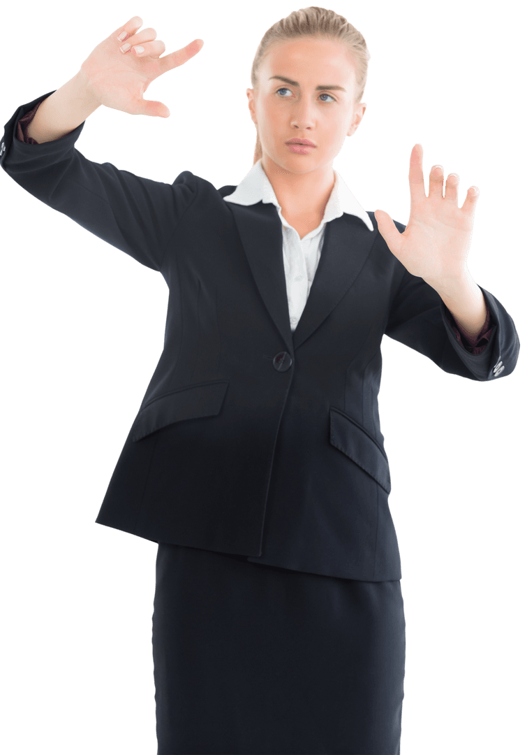 Businesswoman Creating Shapes with Hands on Transparent Background
