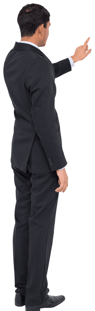 Transparent Biracial Businessman Pointing in Formal Suit