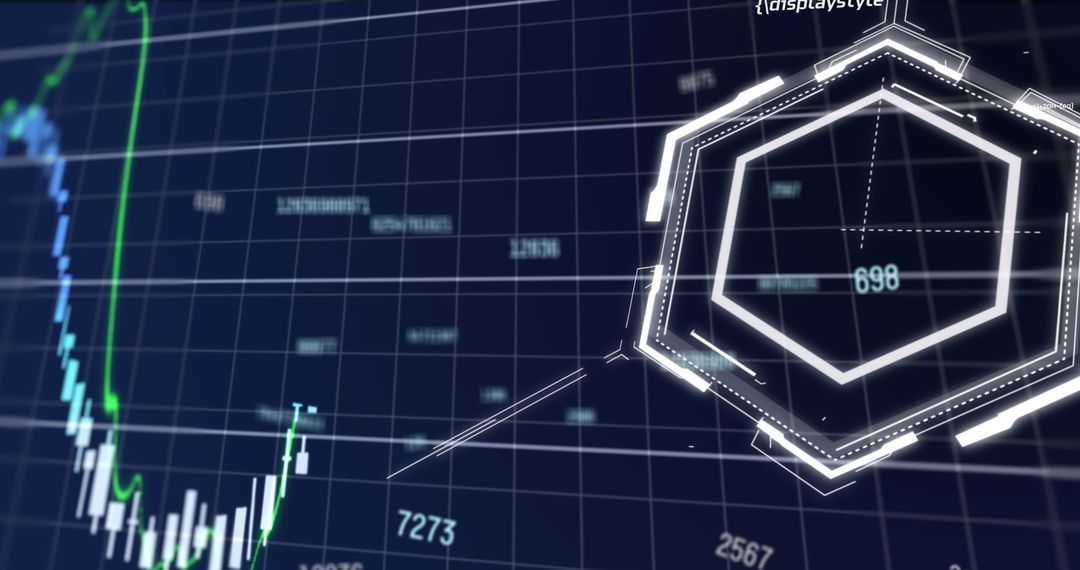 Financial Data Superimposed on Futuristic Chemical Structures