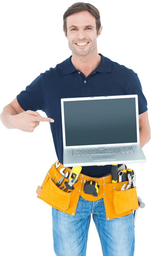 Transparent Background Repairman Showing Laptop