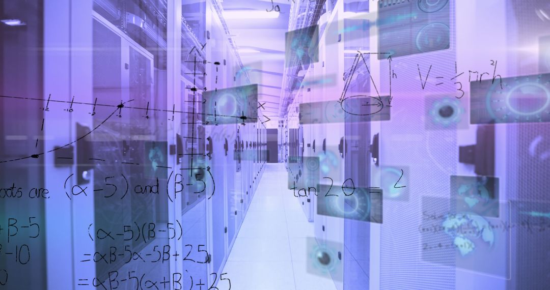 Mathematical Equations Overlay on Modern Computer Server Room