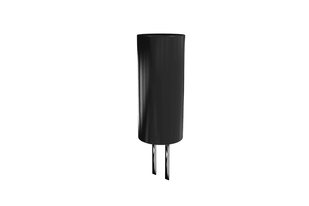 Transparent Close-up of Large Black Capacitor on Black Background