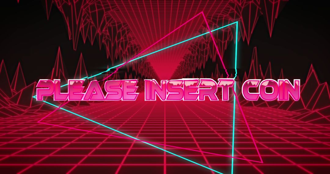 Retro Arcade Please Insert Coin Neon Text