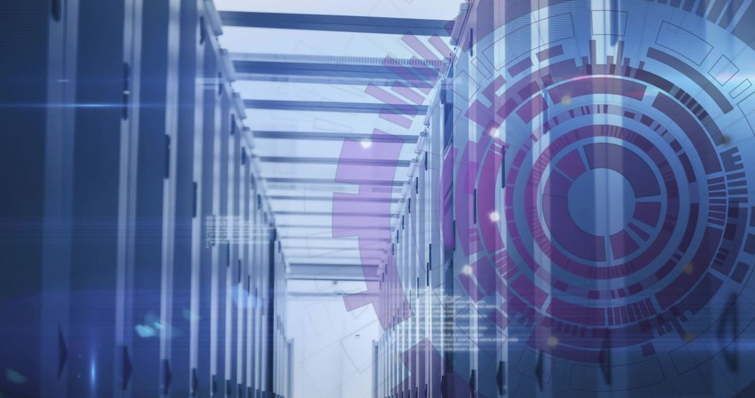 High-Tech Data Center Aisle with Digital Overlay for Technological Innovation