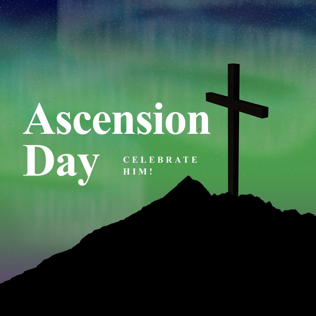 Ascension Day Under Aurora Borealis With Cross on Hill
